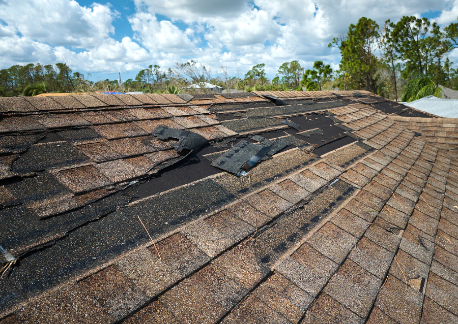 missing and damaged shingles in the roof